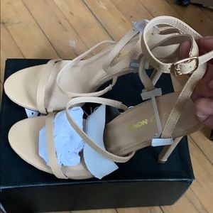 Nude open toe heels